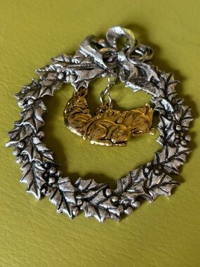 Arthur Court Bunny Wreath Ornament Silver Rabbits Vintage Easter Spring Decor